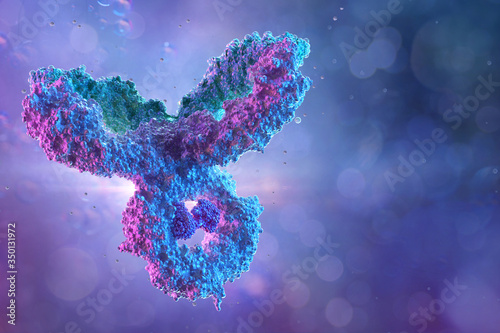 Antibody, immunoglobulin Ig attacking coronavirus covid-19 influenza virus cell, 3D immune system medical illustration background. Corona virus 2019-ncov sars cell, igm. Coronavirus sars-cov-2 disease photo