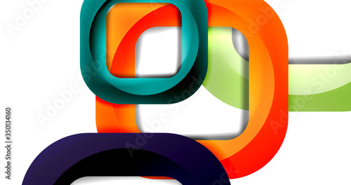 Square geometric vector abstract background, dynamic modern minimal template. Multicolored square shapes with round corners overlapping each other