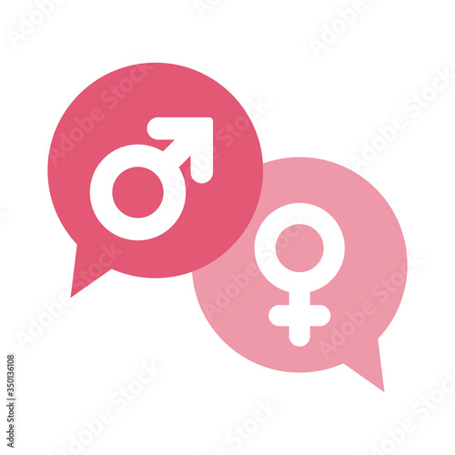 female and male gender inside bubbles flat style icon vector design