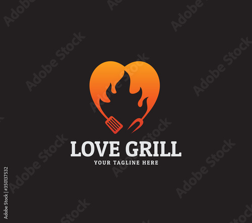 love grill design logo template. barbecue restaurant logo design vector