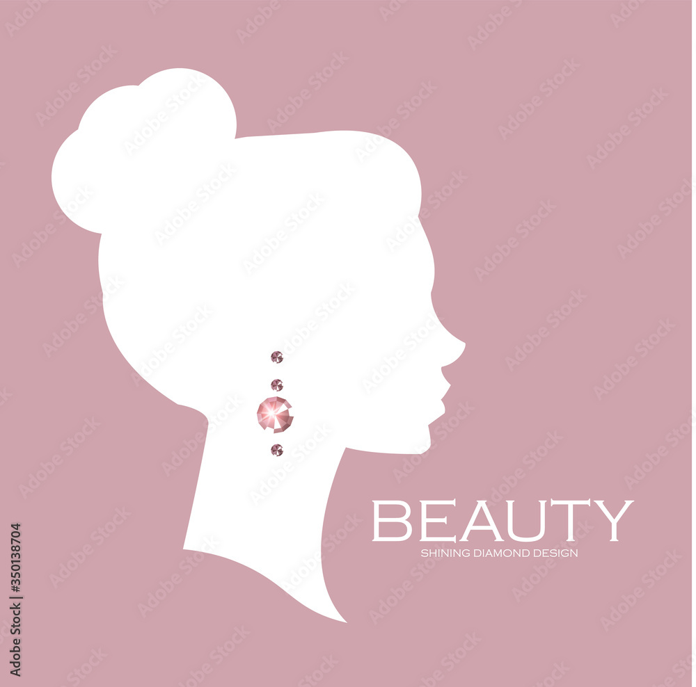 Jewelry shop adverticing template.Female head silhouette with diamonds.