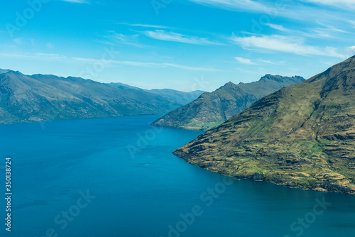 View of Lake Wakatipu taken from a light aircraft while flying from Queenstown to Milford Sound in New Zealand © Alan Smithers