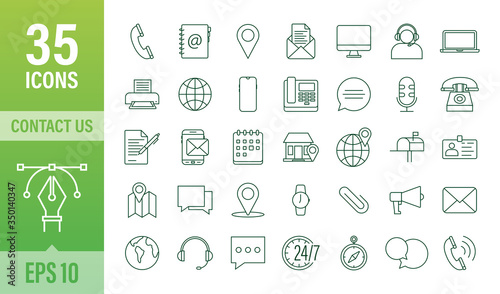 Trendy icon with contact us Thin line business icon set. for web design. Vector stock illustration.