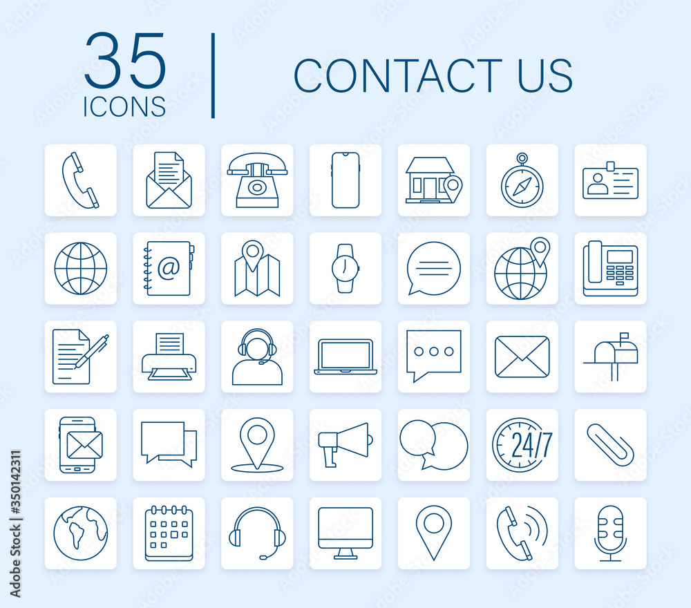 Trendy icon with contact us Thin line business icon set. for web design. Vector stock illustration.