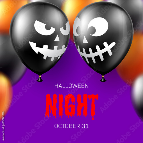 Halloween background with scary air balloons. Greeting card, party invitation or sale banner template