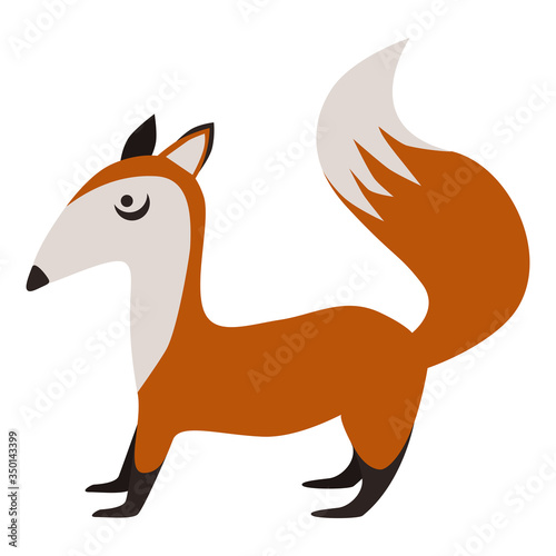 Cute red Fox. Standing Fox. Vector illustration isolated on a white background in cartoon style for design and web.