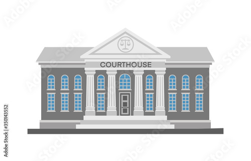 Front view of court house, bank, university or governmental institution. Public building with high columns and  doors. Flat style vector illustration isolated on white background.