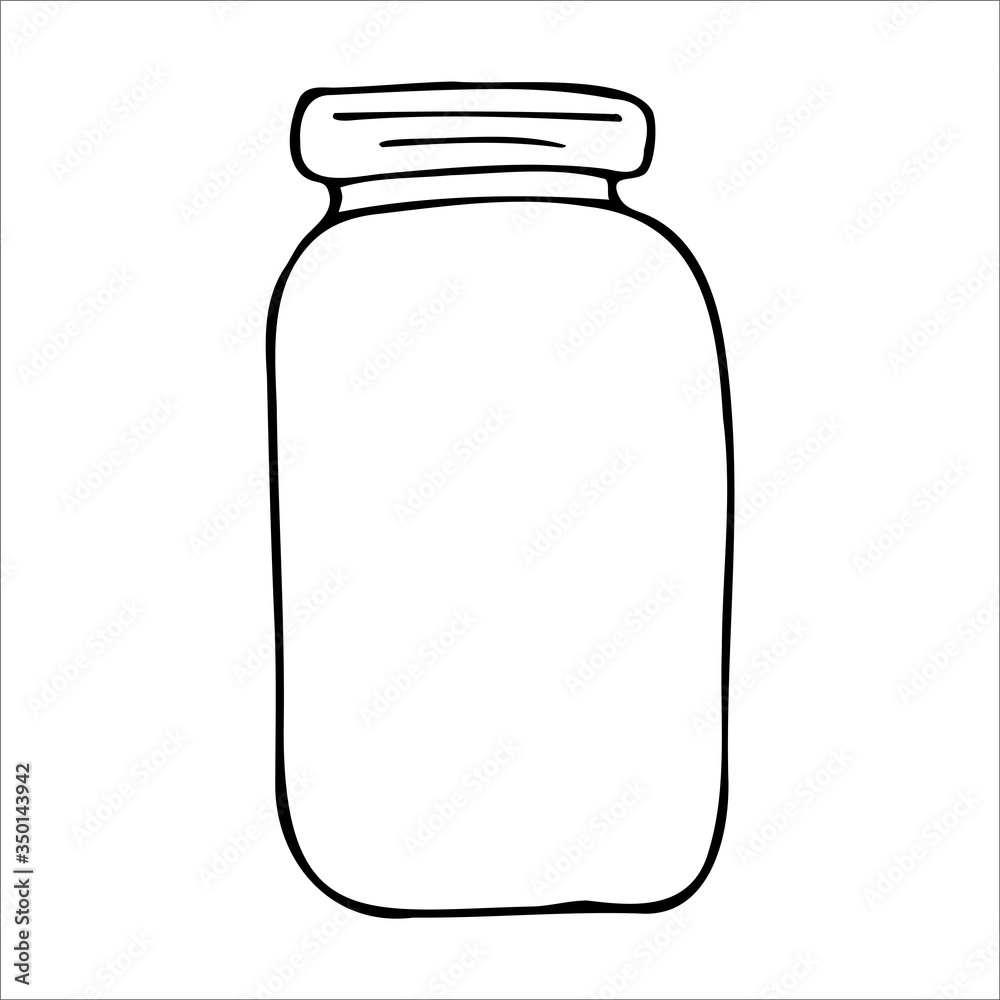 Hand drawn jar. Contour sketch. Kitchen objects doodle style. Vector illustration isolated on white background. Alchemy and vintage. Hand drawn jar. Contour sketch. Kitchen objects doodle style. Vector illustration isolated on white background. Alchemy and vintage.