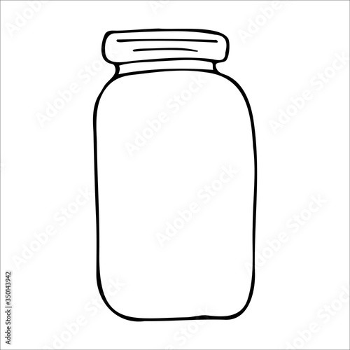 Hand drawn jar. Contour sketch. Kitchen objects doodle style. Vector illustration isolated on white background. Alchemy and vintage.