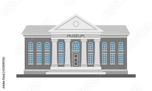 Vector flat illustration exterior of museum building with title and columns isolated on white background. City architecture public government building. Art museum of modern painting