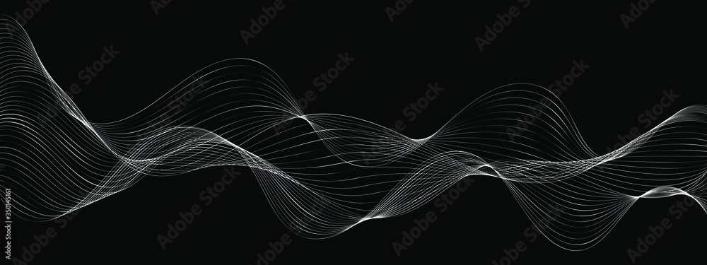 modern abstract wave lines on black background vector	 - obrazy, fototapety, plakaty 