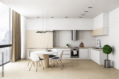 Fototapeta Naklejka Na Ścianę i Meble -  Bright modern kitchen interior with furniture