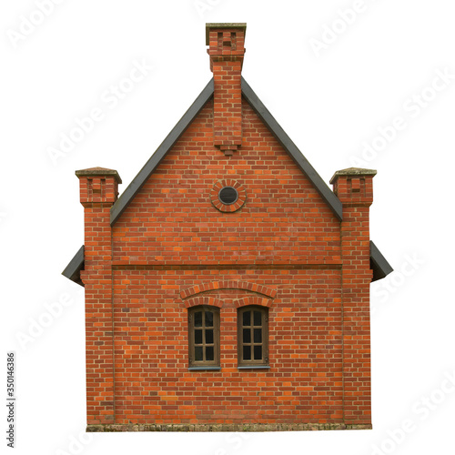 Old brick building isolated on a white background with clipping path.