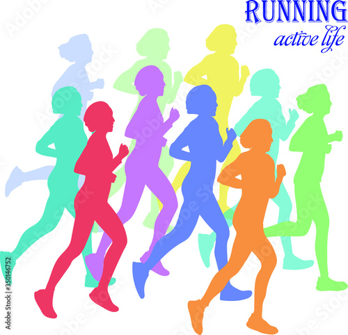 people run on a race  marathon. Vector colored figures of athletes. Silhouettes on a white background. Sport  fitness and active  healthy lifestyle concept