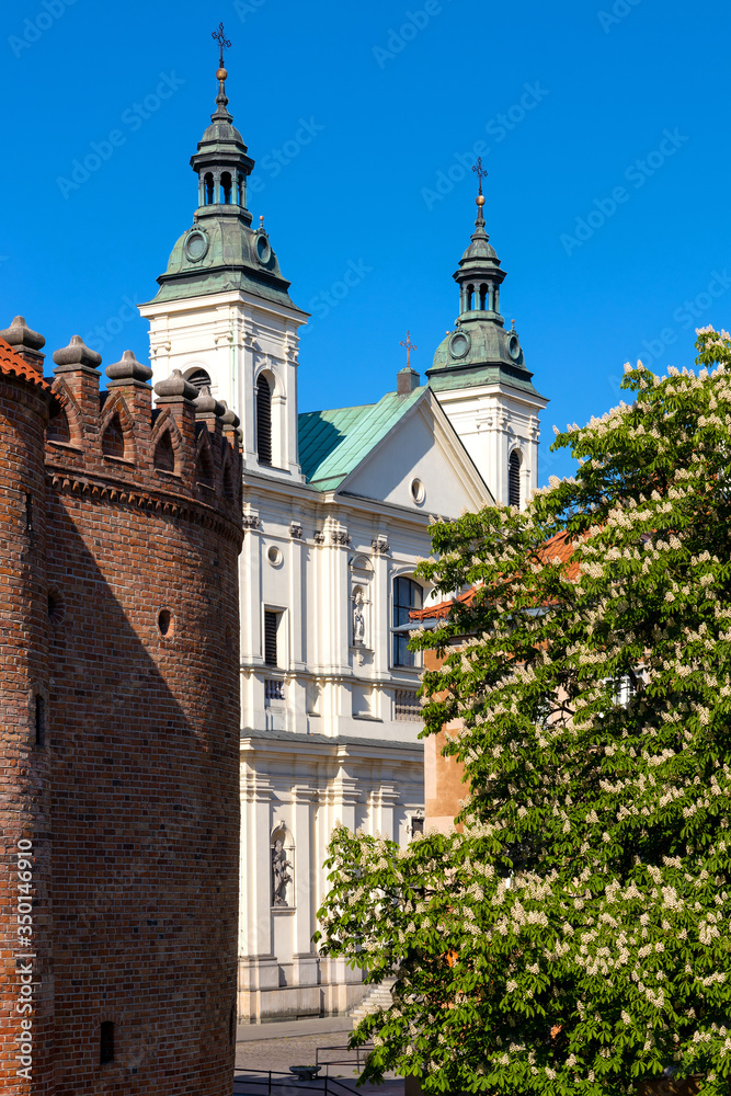 Facade of Pauline Order Church of Holy Spirit - kosciol sw. ducha - at Freta street in historic New Town quarter of Warsaw, Poland