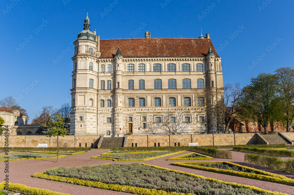 Frontal view of the historic castle in Gustrow, Germany