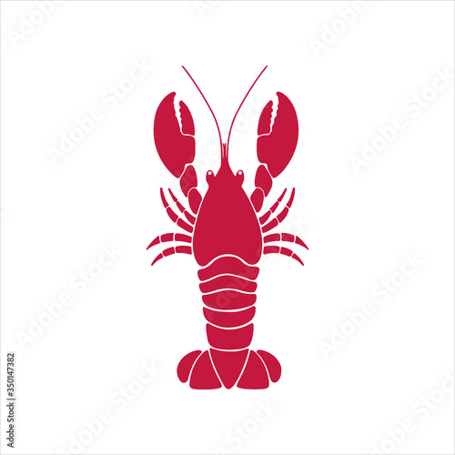 Hand drawn lobster logo. Vector flat style illustration prepared lobster isolated on white background. Healthy seafood. Design for restaurant menu, banner, print, card, invitation