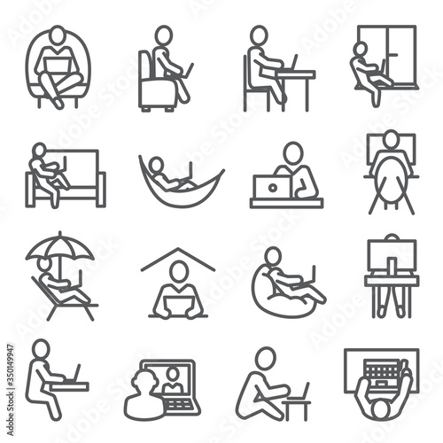 Work at home line icons on white background