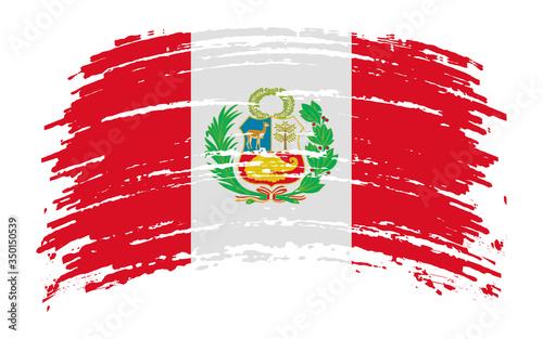 Peru torn flag in grunge brush stroke, vector