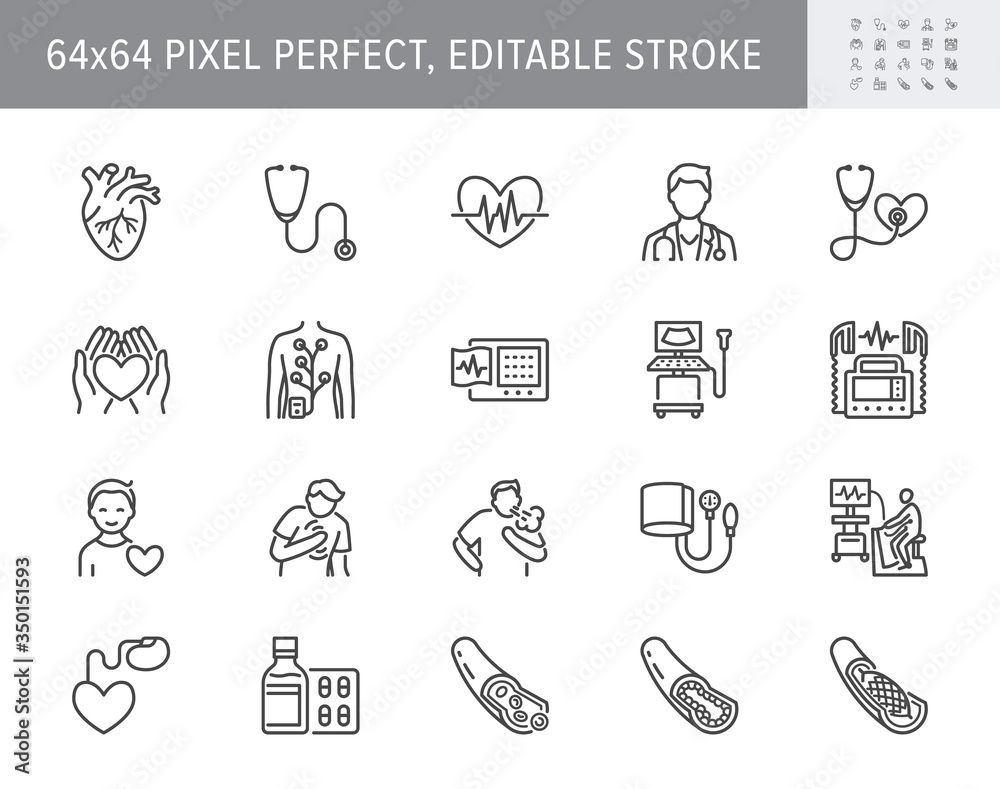 Fotografie Cardiology line icons