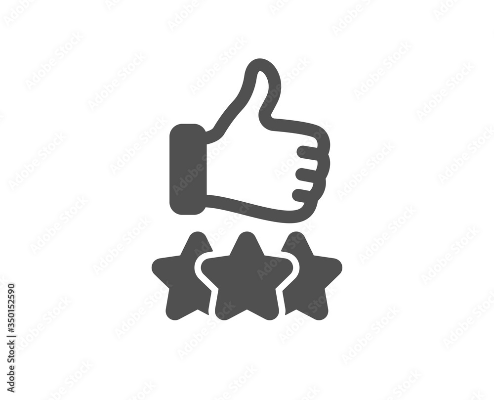 Rating stars icon. Thumb up hand sign. User ranking symbol. Classic flat style. Quality design element. Simple rating stars icon. Vector