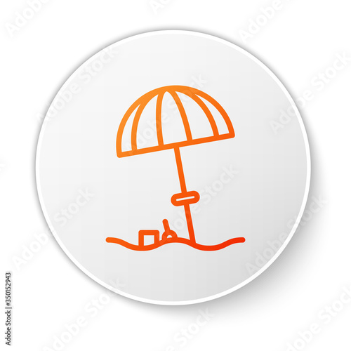 Orange line Sun protective umbrella for beach icon isolated on white background. Large parasol for outdoor space. Beach umbrella. White circle button. Vector Illustration