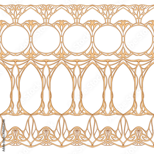 Seamless pattern, border. Wood carving imitation in art nouveau style, vintage, old, retro style. Colored vector illustration Isolated on white background..