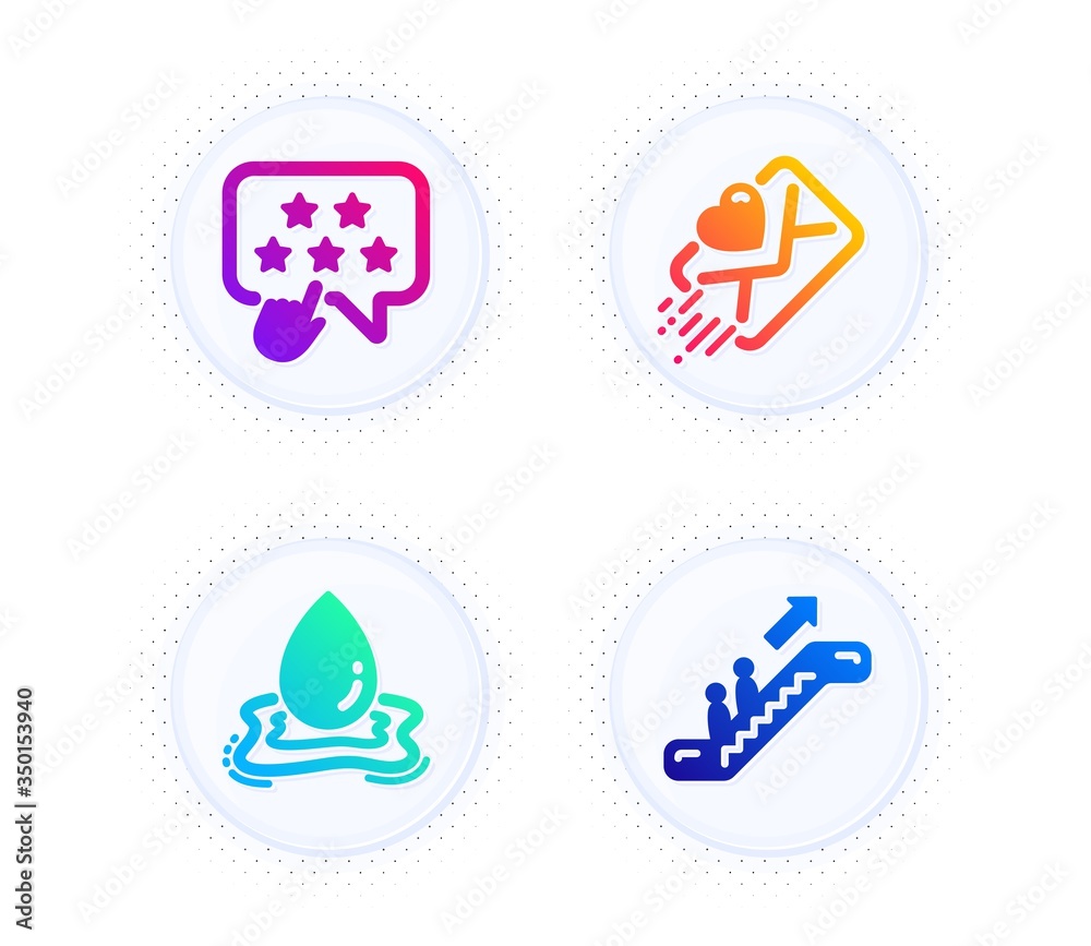 Ranking star, Love letter and Water splash icons simple set. Button with halftone dots. Escalator sign. Click rank, Heart, Aqua drop. Elevator. Business set. Gradient flat ranking star icon. Vector Ranking star, Love letter and Water splash icons simple set. Button with halftone dots. Escalator sign. Click rank, Heart, Aqua drop. Elevator. Business set. Gradient flat ranking star icon. Vector
