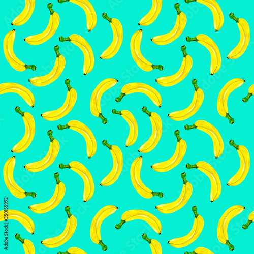 Foto Watercolor seamless pattern of yellow bananas on azure background