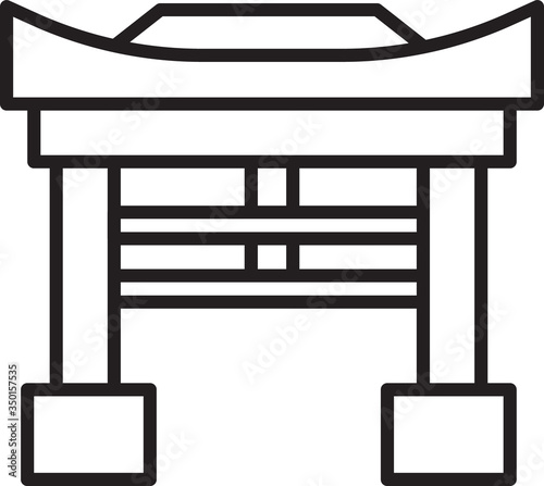 Black line Japan Gate icon isolated on white background. Torii gate sign. Japanese traditional classic gate symbol. Vector Illustration