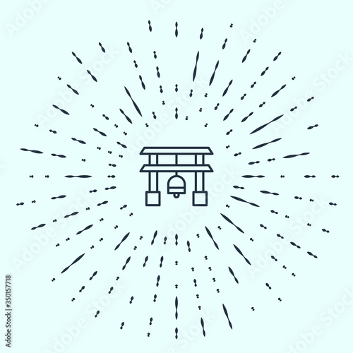 Black line Japan Gate icon isolated on grey background. Torii gate sign. Japanese traditional classic gate symbol. Abstract circle random dots. Vector Illustration