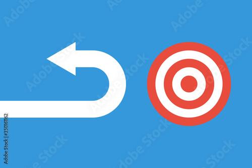 arrow moving back from near goal, drop dream vector concept