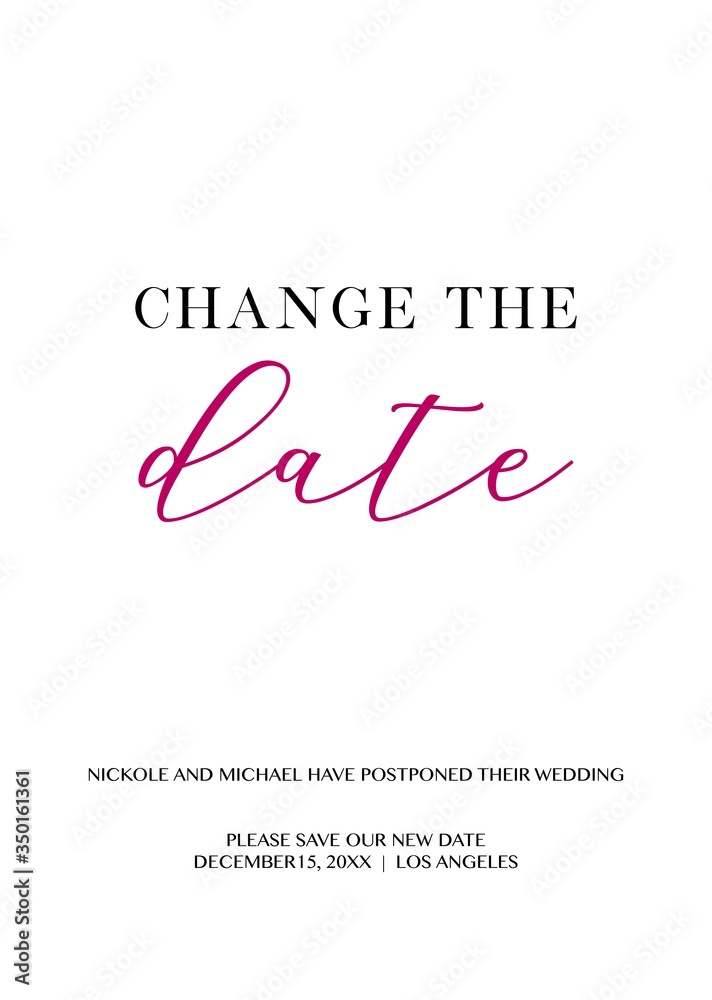 Wedding Postponement Change the Date Announcement Vector card