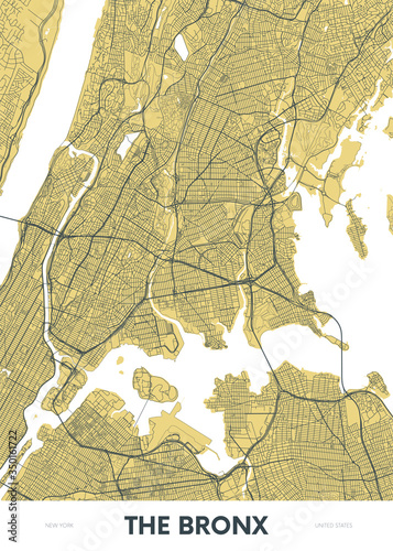 Fototapet Detailed borough map of The Bronx New York city, color vector city street plan,