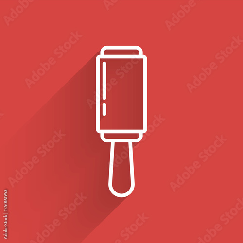 White line Adhesive roller for cleaning clothes icon isolated with long shadow. Getting rid of debris, dust, hair, fluff, pet wool. Vector Illustration