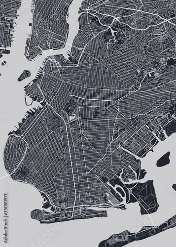 Fototapeta Detailed borough map of Brooklyn New York city, monochrome vector poster or post
