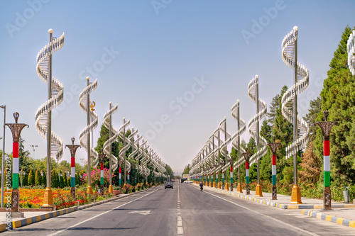 Billede på lærred The decorated central road in the capital of Tajikistan - Dushanbe