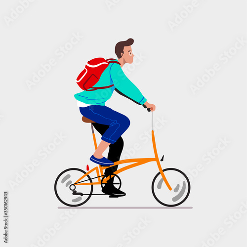 Man with a folding bike. Vector illustration featuring young man rides on fashionable folding bike