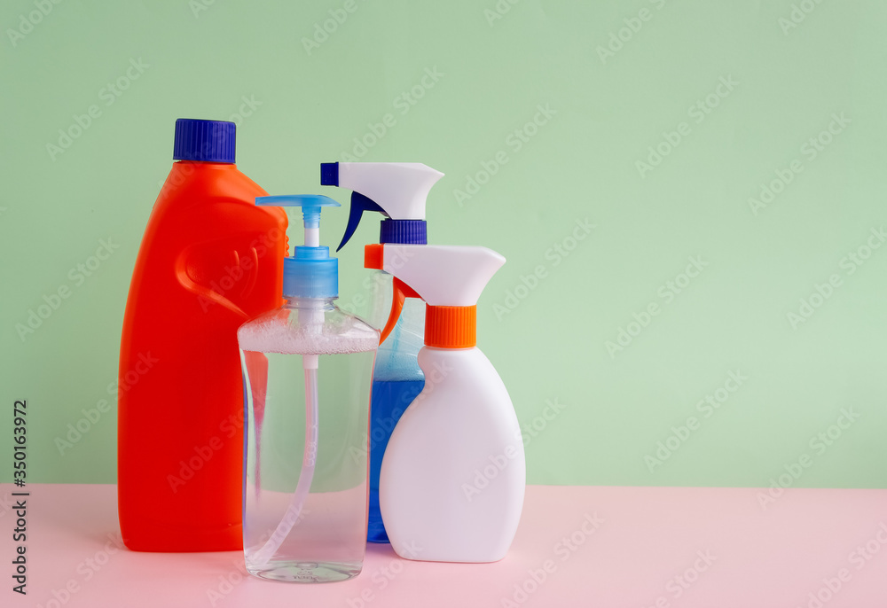 set of cleaning products for home cleaning on a background with a meta for inscription set of cleaning products for home cleaning on a background with a meta for inscription
