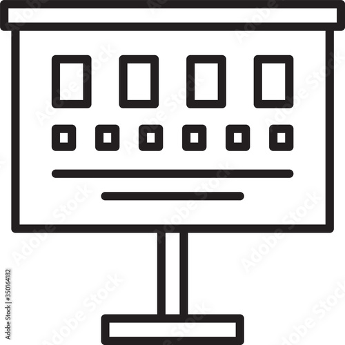 Black line Eye test chart icon isolated on white background. Poster for vision testing in ophthalmic study. Snellen chart. Vector Illustration