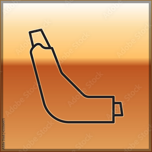 Black line Inhaler icon isolated on gold background. Breather for cough relief, inhalation, allergic patient. Vector Illustration