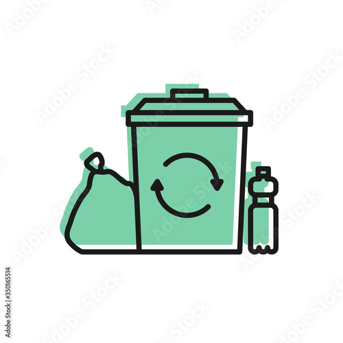 Black line Recycle bin with recycle symbol icon isolated on white background. Trash can icon. Garbage bin sign. Recycle basket. Vector Illustration