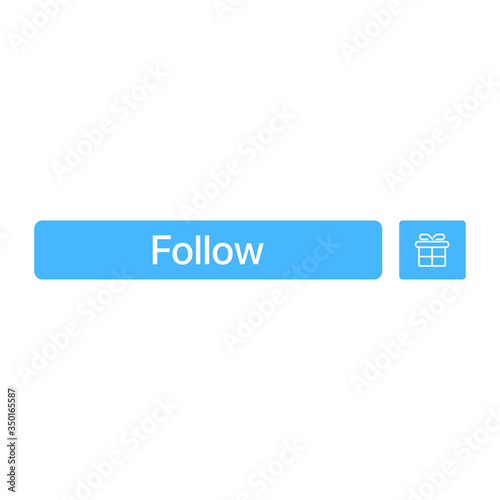Blue follow button with gift icon. Vector Illustration