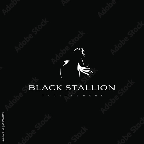 Black Stallion Horse Outline Animal Abstract Drawing Elegance Emblem Design Vector Logo