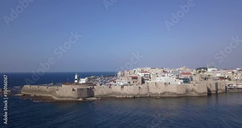 Acre Israel: Aerial footage of the old City bay and Port of Acre or Akko, Israel.