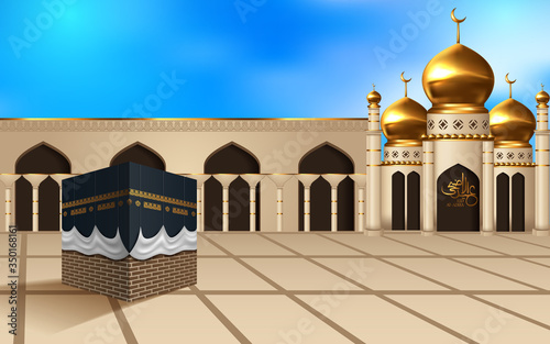 Kaaba vector for hajj mabroor in Mecca Saudi Arabia, Eid Adha Mubarak. Vector illustration