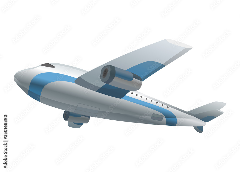 Airplane on white background. Airliner in bottom view. Vector realistic aircraft cargo. Passenger plane, sky flying aeroplane Airplane on white background. Airliner in bottom view. Vector realistic aircraft cargo. Passenger plane, sky flying aeroplane