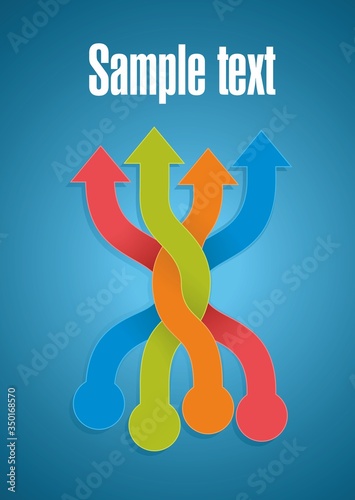 Intertwined colorful arrows on nice blue gradient background. EPS10.