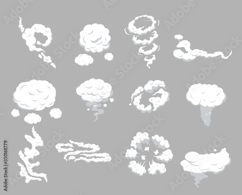 Cartoon smoke cloud. Cartoon steam clouds, puff. Clipart element for print, advertising, game, web design and menu. 