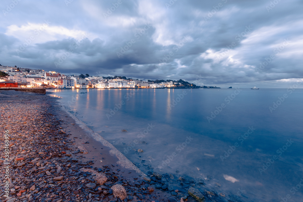 Panoramic evening view of Cadaques, the famous small village of Costa Brava, Catalonia - Spain